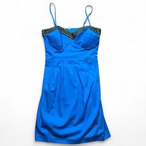 BISOU BISOU Blue Y2K Mini Dress W/ Beaded Details Womens Size 8 NWT